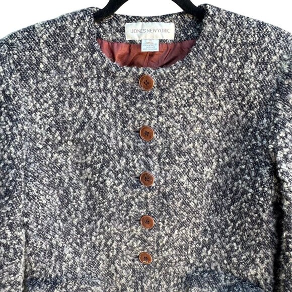 Jones New York Vintage Womens Brown Gray Tweed Wool Blend Boucle Jacket Blazer 1 - Picture 13 of 13